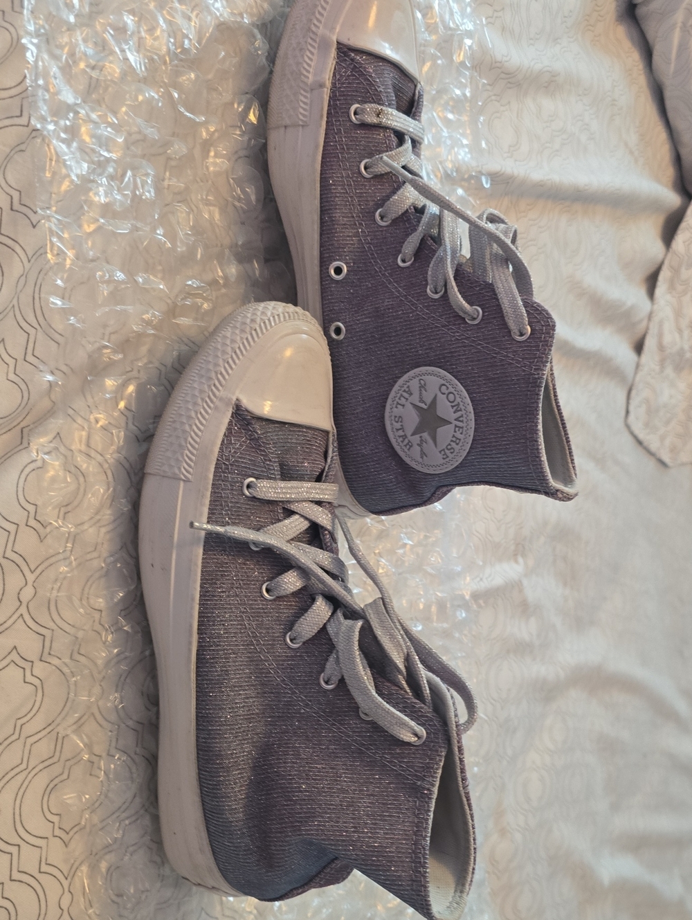 Converse Women's 6.5 High-Top Glittery Purple Sneakers